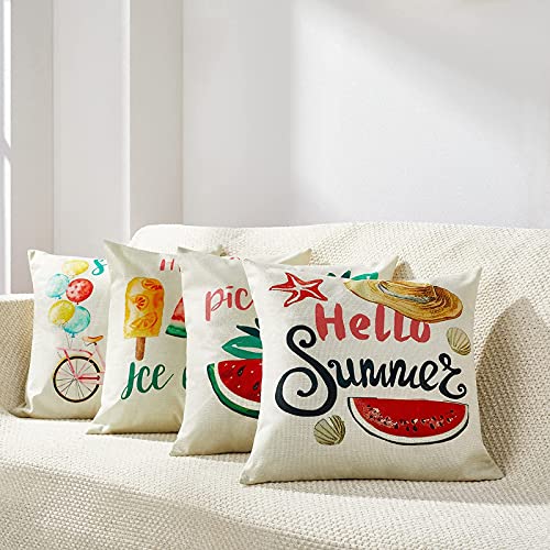  KOKOMILO Summer Pillow Covers 18x18: Watermelon Decorative Pillow Covers Farmhouse Pillow Cases Boho Cushion Cases For Sofa Couch Bedroom, Set Of 4