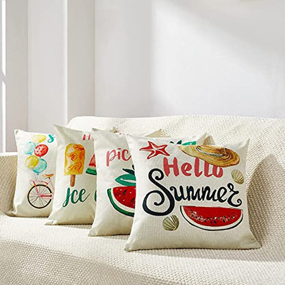  KOKOMILO Summer Pillow Covers 18x18: Watermelon Decorative Pillow Covers Farmhouse Pillow Cases Boho Cushion Cases For Sofa Couch Bedroom, Set Of 4