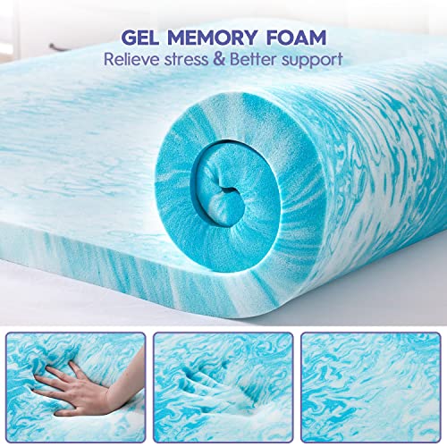  ABENE 4 Inch Dual Layer Memory Foam Mattress Topper Queen, 2 Inch Cooling Gel Memory Foam Plus 2 Inch Down Alternative Pillowtop Mattress Pad With Bedside Pocket