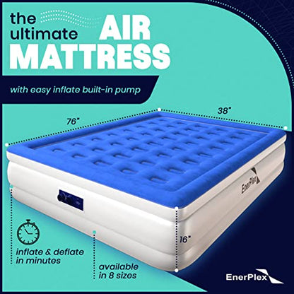  Air Mattress With Built-in Pump - Double Height Inflatable Mattress For Camping, Home & Portable Travel - Durable Blow Up Bed With Dual Pump - Easy To Inflate/Quick Set UP