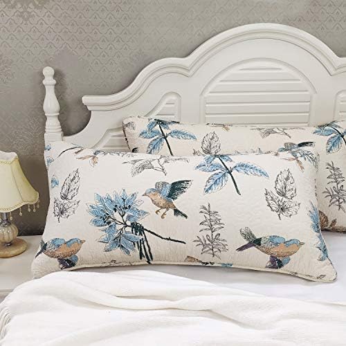  Quilted Pillow Shams King Size Set Of 2 Cotton Coastal Beach Decorative Pillow Covers Navy Blue Nautical Seashells Bedroom Decor