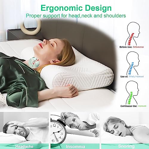  Sandwich Memory Foam Pillows Queen Size, Ergonomic Contour Cervical Pillow For Side Back Stomach Sleeper, Orthopedic Pillow For Neck Pain Relief, RUCO-BAC Cover