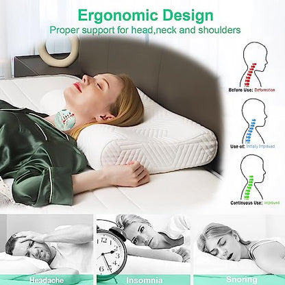  Sandwich Memory Foam Pillows Queen Size, Ergonomic Contour Cervical Pillow For Side Back Stomach Sleeper, Orthopedic Pillow For Neck Pain Relief, RUCO-BAC Cover