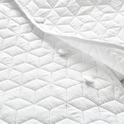  French Country Geo Ruffle Bedding, 3-Piece Bedspread Set (King, White)