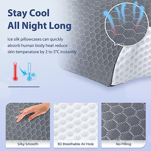  HOMCA Cervical Pillow - Ergonomic Memory Foam Pillow For Neck And Shoulder Pain Relief With Cooling Ice Silk Pillowcase, Orthopedic Neck Bed Pillow For Side, Back And Stomach Sleepers