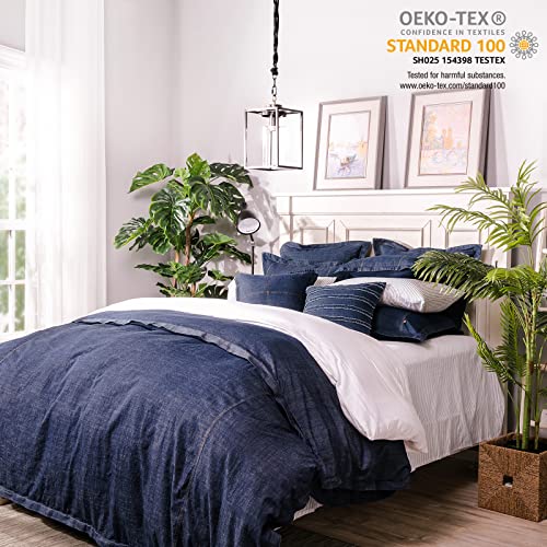  Legant Life Home Denim Dark Blue Duvet Cover 100% Cotton Washed Soft Bedding With Button Closure Corner Ties (1pc, Queen Size 90'' X 96'')