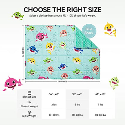  Insugar 3lbs Kids Weighted Blanket, Flannel Toddler Heavy Blankets Throws With Minky Dots For Calming Sleep, Shark Cartoon Pattern, Soft And Smooth Children Lap Blanket, 36” X 48”, Mint