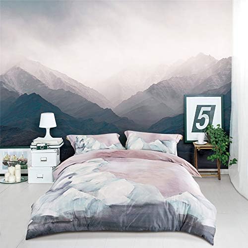  Duvet Cover King Size 100% Egyptian Cotton Gradient Teal Blue Leaves Plant Pattern Printed Comforter Cover Set Ultra Soft & Breathable Unique Design Farmhouse Bedding Set 3pcs (No Comforter)