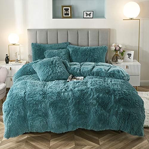  Faux Fur Velvet Fluffy Bedding Duvet Cover Set Down Comforter Quilt Cover With Pillow Shams, Ultra Soft Warm And Durable (Twin, Pink)