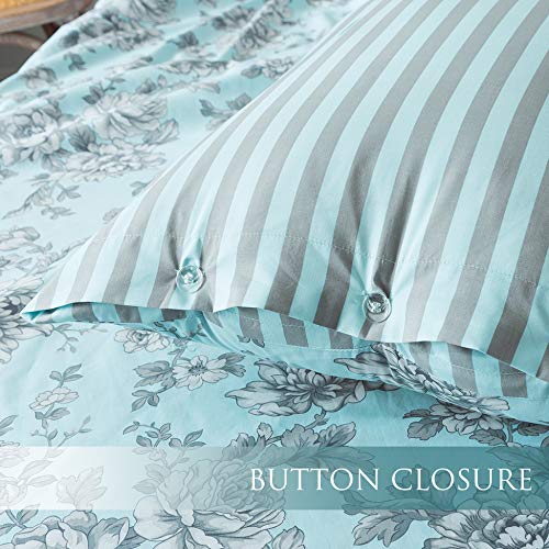  3-Piece Cotton Duvet Cover Set. 100% Cotton Percale Fabric. Real Reversible Design. Pre-Washed Printed Fabrics. Soft And Easy Care. Modern Farmhouse Style. (Green, King Set)