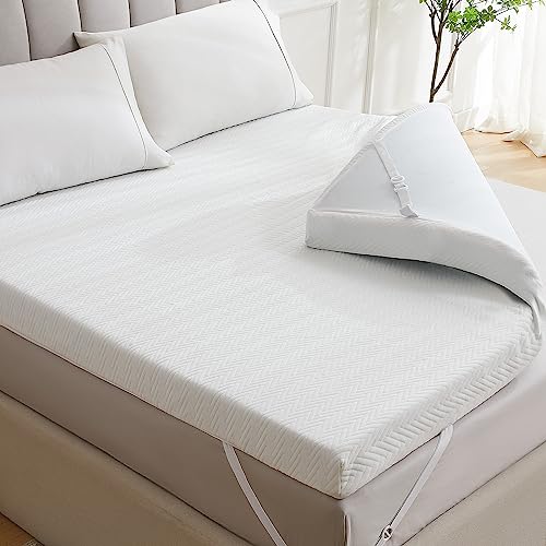  Homemate Memory Foam Mattress Topper Queen, 4 Inch Gel Cooling Mattress Pad High Density Foam Firm Mattress Topper, Soft Pressure Relieve Bed Topper CertiPUR-US, Non-Slip Removable & Washable Cover