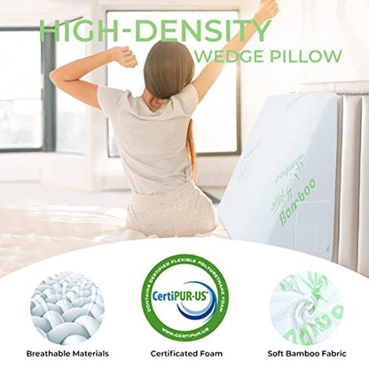  COOLBEBE Wedge Pillow 12" Bed Triangle Wedge Pillow With Memory Foam Top|Reduce Neck & Back Pain, Acid Reflux, After Surgery|Ideal For Reading, Rest, Elevation