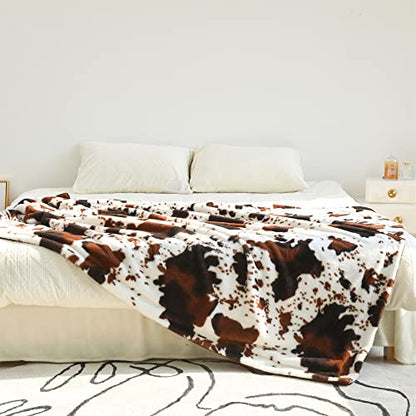  RYNGHIPY Cow Blanket Lightweight Soft Cow Print Sofa Bed Travel Blankets Warm Coffee Cow Throw Blanket For Baby Kids Girls Boys Adults (Coffee, 51''x63'')