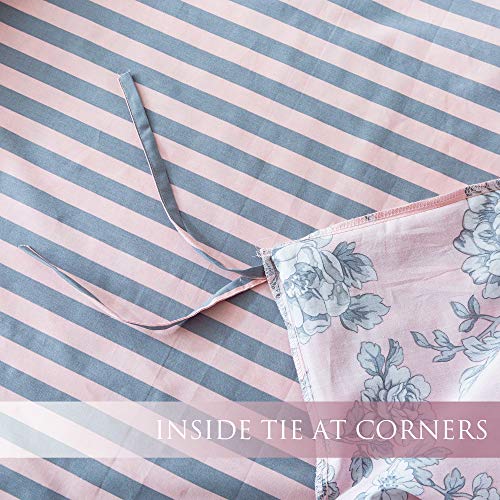  ANNA.Z HOME 3-Piece Cotton Duvet Cover Set. 100% Cotton Percale Fabric. Real Reversible Design. Pre-Washed Printed Fabrics. Soft And Easy Care. Modern Farmhouse Style. (Pink, Queen Set)