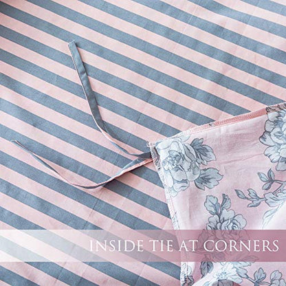  ANNA.Z HOME 3-Piece Cotton Duvet Cover Set. 100% Cotton Percale Fabric. Real Reversible Design. Pre-Washed Printed Fabrics. Soft And Easy Care. Modern Farmhouse Style. (Pink, Queen Set)