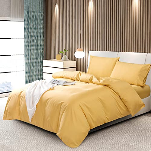  JamRest Duvet Cover Queen Size Zipper Closure (90"x90"), Ultra Soft Breathable Microfiber Comforter Cover, Luxury Hotel Bedding 3pcs Set (1 Duvet Cover & 2 Pillowcases), Yellow