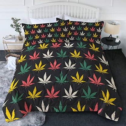  BlessLiving Fall Color Leaf Comforter Set Queen Set 3 Piece Maple Bedding Sets With Orange Comforter Autumn Leaves Bedspread 3D Nature Art Quilted Set, Soft Lightweight Full/Queen Bed Set