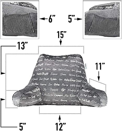  Gratitude Reading Study Husband Pillow Bed Wedge With Arms And Pockets Bolster Back Support Lumbar - Certified USA Made Memory Foam