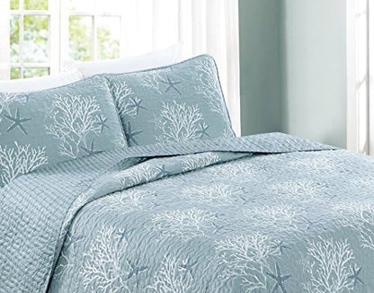  Great Bay Home 2-Piece Twin Reversible Lightweight Nautical Quilt Comforter With 1 Sham | All-Season, Beach Bedspreads | Blue Coastal Coverlet Sets | Casco Bay Quilts Collection