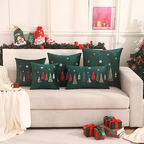  Tosleo Christmas Tree Throw Pillow Covers 16x16 Inch Pack Of 2 Christmas Decoration Forest Green Embroideried Throw Pillow Covers For Christmas Party Bed Sofa Cushion Car