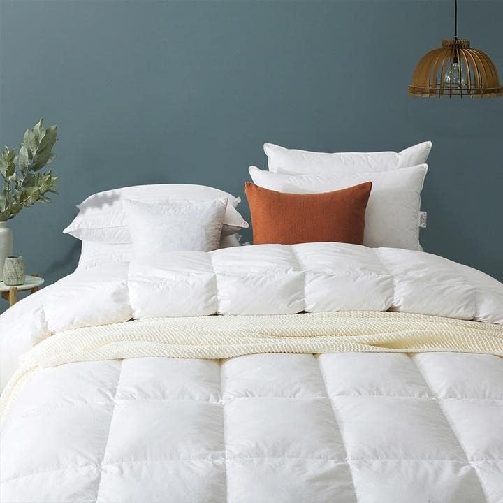  Feather Down Comforter Queen Size - All Season White Down Duvet Insert- Luxurious Hotel Bedding Comforters With 100% Cotton Cover - Queen 90 X 90 Inch