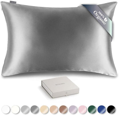  RENESSY Organic Silk Pillowcase - 100% Organic Mulberry Silk, 22 Momme, Naturally Hypoallergenic, Promotes Hair And Skin Health, 1 Piece (Queen Size 20x30 Inches, Natural Silk Off-White)