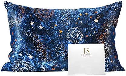  FELYSIK Blue Gray Paisley Silk Pillowcase For Hair And Skin - Queen 20"x30", 22 Momme 100% Mulberry Silk Floral Print Pillow Cases With Zipper