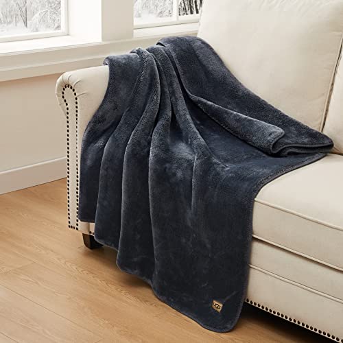 Ugg 11063 Whitecap Plush Flannel Oversized Reversible Fleece Throw Blanket Lightweight Comfortable Cozy Hotel Style Home Decor Soft Luxurious Blanket For Living Or Bed Room, 70 X 50-Inch, Denim