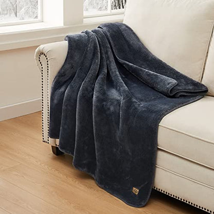Ugg 11063 Whitecap Plush Flannel Oversized Reversible Fleece Throw Blanket Lightweight Comfortable Cozy Hotel Style Home Decor Soft Luxurious Blanket For Living Or Bed Room, 70 X 50-Inch, Denim