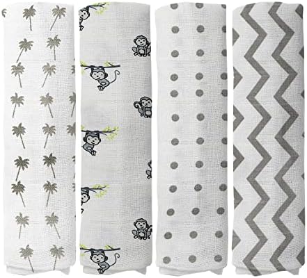  100% Muslin Swaddle Blankets,Baby Swaddling Blankets For New Born, Baby Receiving Blankets Unisex, Soft, Warm And Cosy Baby Blankets Pack Of 4, Size 47 X 47 Inches,Gift For New Mom Jungle Jam