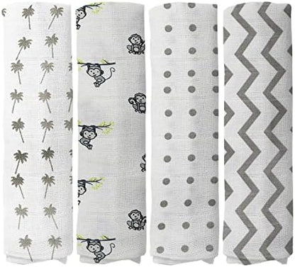  100% Muslin Swaddle Blankets,Baby Swaddling Blankets For New Born, Baby Receiving Blankets Unisex, Soft, Warm And Cosy Baby Blankets Pack Of 4, Size 47 X 47 Inches,Gift For New Mom Jungle Jam