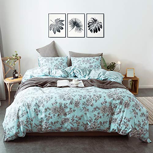  3-Piece Cotton Duvet Cover Set. 100% Cotton Percale Fabric. Real Reversible Design. Pre-Washed Printed Fabrics. Soft And Easy Care. Modern Farmhouse Style. (Green, King Set)