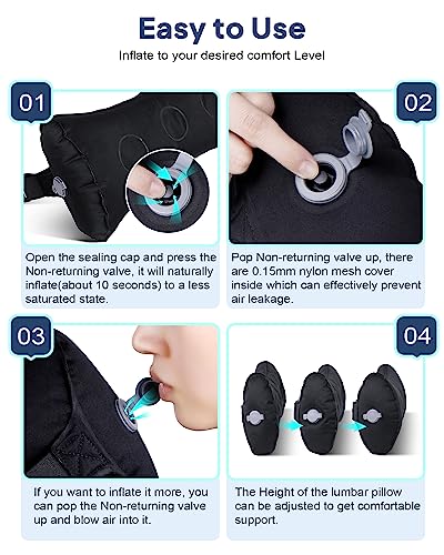  BLABOK Reduce Lower Back Pain While Traveling Get Lumbar Support Pillow For Airplane With Inflatable Lumbar Pillow (Black-C1)