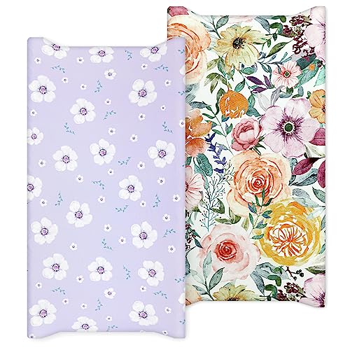 Changing Pad Cover, 2 Pack Changing Table Cover For Baby Boys Girls, Jersey Knit Soft Diaper Changing Pad Cover, Changing Table Sheets, Retro Brown Flower