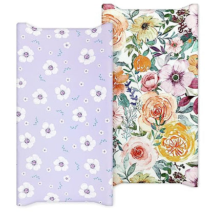  Changing Pad Cover, 2 Pack Changing Table Cover For Baby Boys Girls, Jersey Knit Soft Diaper Changing Pad Cover, Changing Table Sheets, Retro Brown Flower