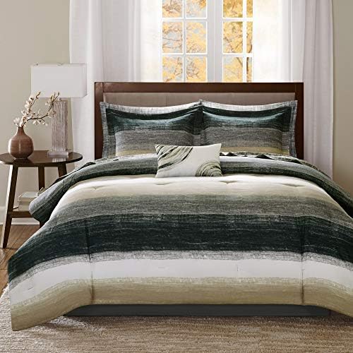  Madison Park Essentials Bed In A Bag Comforter, Vibrant Color Design All Season Down Alternative Cover With Complete Cotton Sheet Set, Cal King(104"x92"), Knowles, Circular Grey, 9 Piece