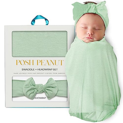  Posh Peanut Baby Swaddle Blanket, Premium Soft Päpook Bamboo Swaddles Wrap & Headband Set, Anti Stink Lightweight Breathable Infant Receiving Swaddling Blankets, Large Boy & Girl Newborn Shower Gift