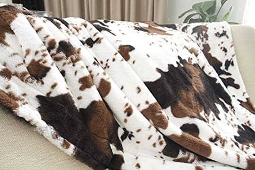  Faux Cowhide Throw Blanket (4.2 X 5.3 Ft) - Plush And Cozy Cow Print