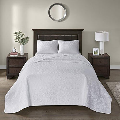  Madison Park Quebec Reversible Quilt Set Damask Design, Double Sided Stitching All Season, Lightweight Bedspread Bedding Set, Matching Sham, Cream, King(120"x118") 3 Piece