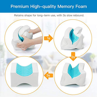  Knee Pillow For Side Sleepers - Wedge Contour Memory Foam Leg Pillow For Sleeping With Extra Cover, Cooling Gel For Sciatica Relief, Leg Pain, Lower Back Pain, Joint Hip Pain