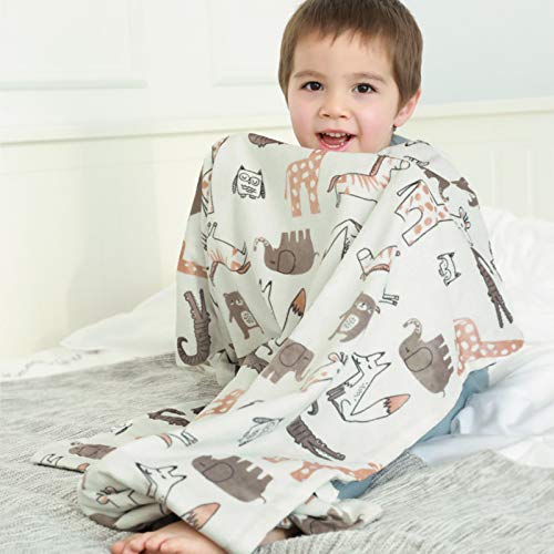  Baby Blanket Soft Minky With Double Layer Dotted Backing, Lovely Animals Printed 30 X 40 Inch Receiving Blanket