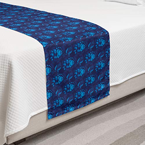  Ambesonne Floral Bed Runner Set, Boho Flower Bouquets Field Russian Folk Ethnic Blossoms Art Pattern, Decorative Bedding Scarf And 2 Pillow Shams For Hotels Homes, Dark Indigo And Azure Blue