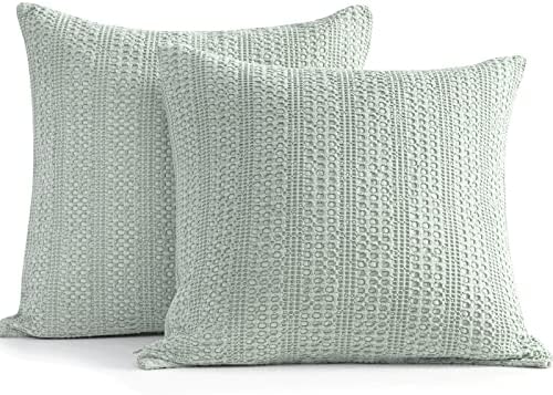  Cocoploceus 26x26 Pillow Covers Boho Euro Shams Set Of 2 Decorative Throw Pillow Covers Cotton Large Square Pillowcase For Couch Bed, Sage Green