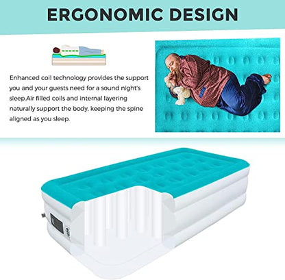  Inflatable Twin Air Mattress With Built In Pump, 18" Fast Inflation Highest End Blow Up Bed Air Mattresses With Carry Bag For Camping, Home&Guests, Travel Cushion, Indoor