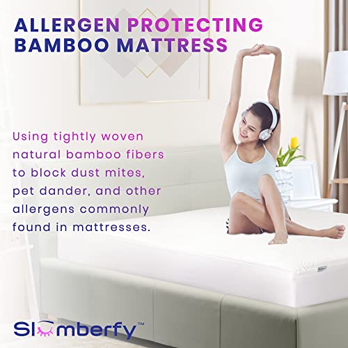  Waterproof Mattress Protector By Slumberfy | Hypoallergenic Bamboo Mattress Protector | Natural + Breathable Jacquard Fabric | Queen Mattress Cover – 60x80”