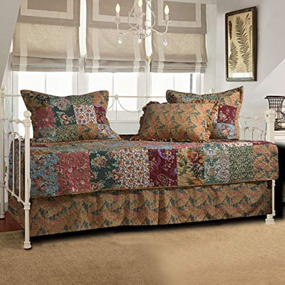 Unknown Antique Chic 5-Piece Daybed Set Brown Floral Shabby Cotton Bedskirt Included