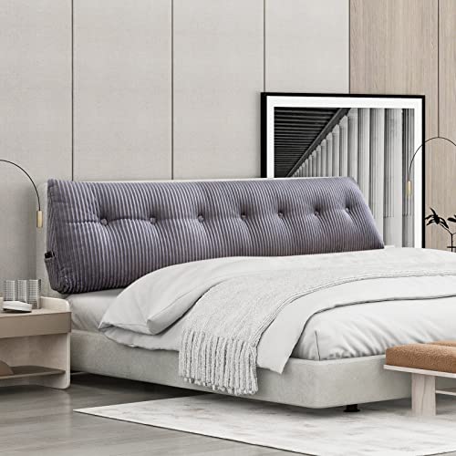  Arge Headboard Pillow Headboard Wedge Pillow Bed Rest Reading Pillow Bolster Triangular Pillow For Sitting In Bed-Backrest Positioning Support Long Pillow For Daybed (Queen:59x8x20 Inches,Grey)