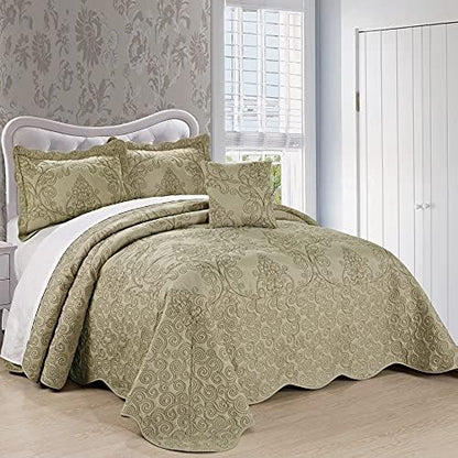  Home Soft Things Damask 4 Piece Bedspread Set,Scalloped Edge Reversible Quilt Coverlet Comforter Prewashed Bedding Set, Matelasse Embossed Floral Solid Pattern,Lavender Fog Oversize King(120" X 120")