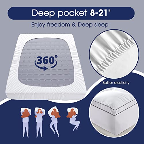  Extra Thick Mattress Topper Queen For Back Pain, Cooling & Breathable Mattress Pad Cover, Plush Soft Pillowtop With 8-21" Elastic Deep Pocket, All Season Bedding-White