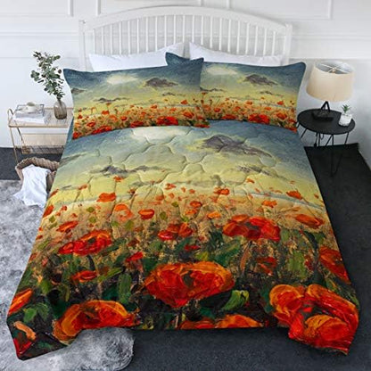  BlessLiving Fall Color Leaf Comforter Set Queen Set 3 Piece Maple Bedding Sets With Orange Comforter Autumn Leaves Bedspread 3D Nature Art Quilted Set, Soft Lightweight Full/Queen Bed Set